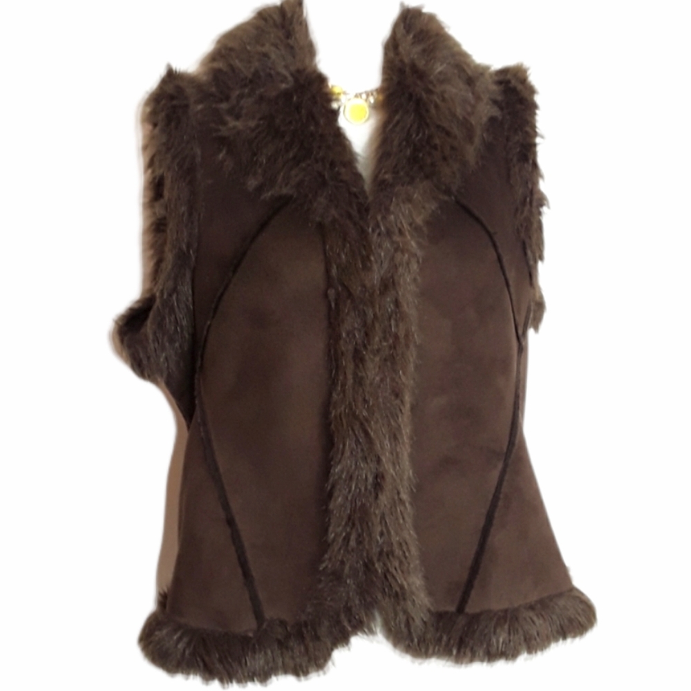 Essentials By Milano Vegan Suede & Fur Vest Euc Sz L